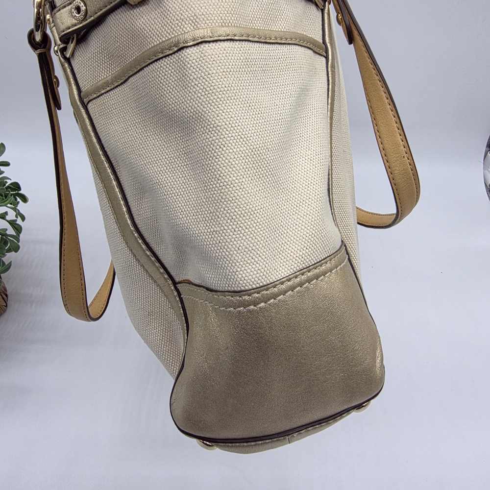 COACH Natalie Metallic Gold Bag Beige Cream Canvas Leather Tote Purse Bag 16756 - Picture 11 of 13